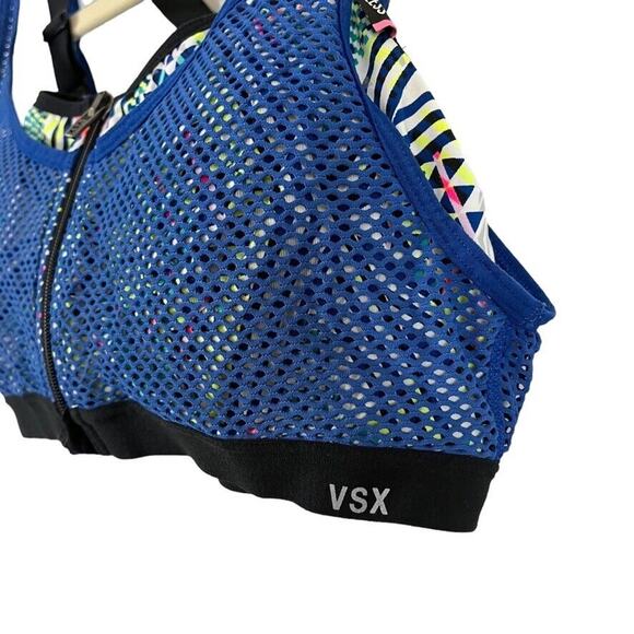 VSX Sport Victorias Secret Womens Blue Zip Front Mesh Wireless Padded Bra 34D - Picture 10 of 16